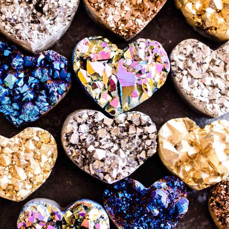 Metallic Heart Druzy Blue Titanium Heart Rock Heart stone heart Crystal Heart Blue Heart