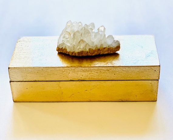 Bridal Gift Box Mineral Box Small White Lacquer box with a pretty Pyrite Gift Box