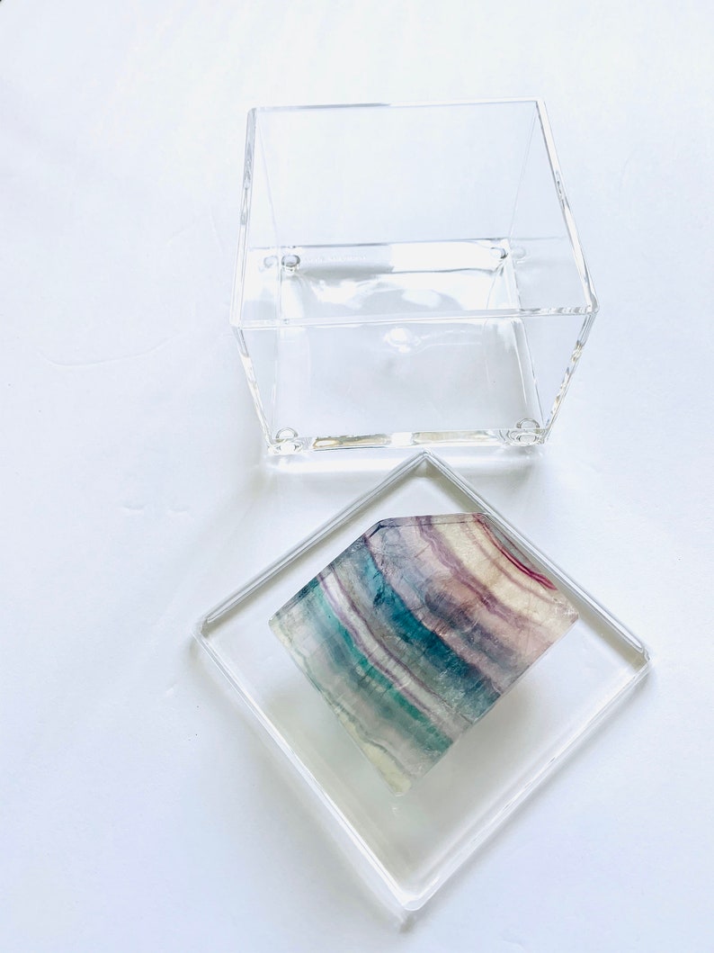 Ring Box Gift box Jewelry Box Clear box Fluorite Acrylic Box Small acrylic box w Fluorite Desk accessories
