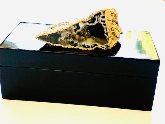 Bridal Gift Box Mineral Box Small White Lacquer box with a pretty Pyrite Gift Box