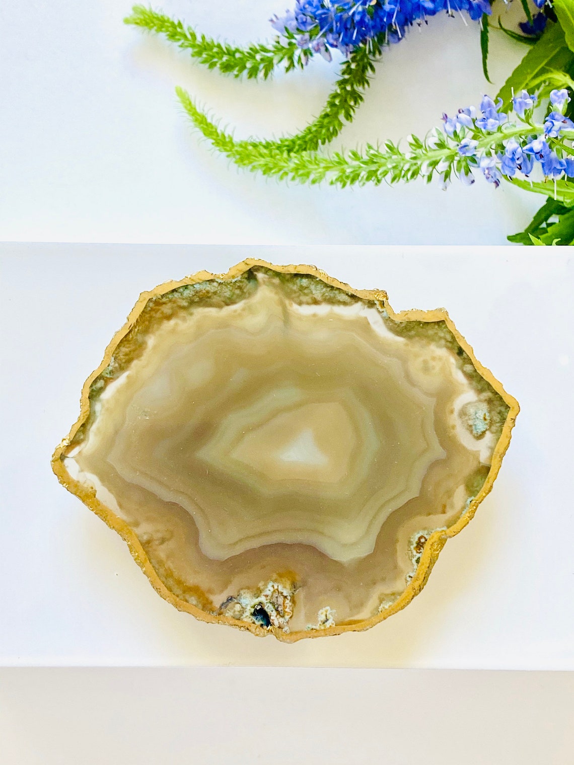 Caja de laca blanca media con ágata natural cajas de | Etsy