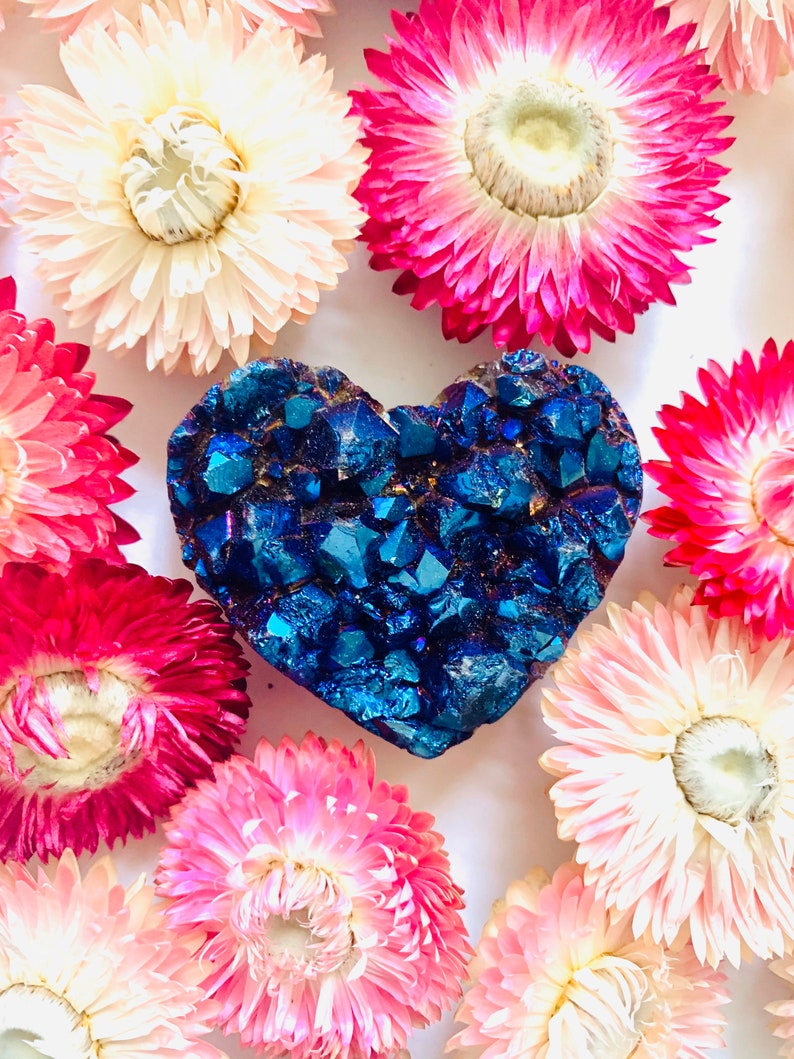 Metallic Heart Druzy Blue Titanium Heart Rock Heart stone heart Crystal Heart Blue Heart