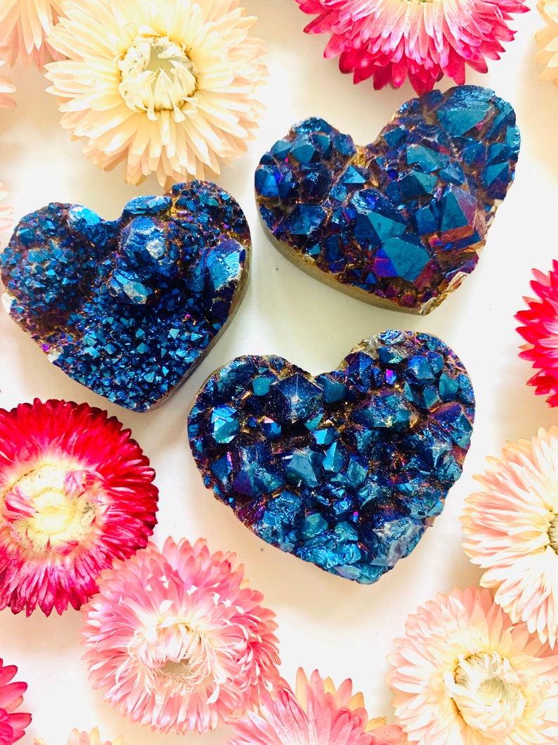 Metallic Heart Druzy Blue Titanium Heart Rock Heart stone heart Crystal Heart Blue Heart
