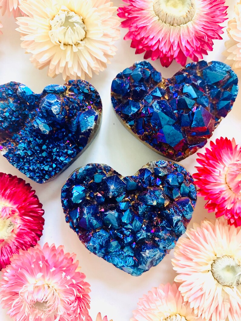 Metallic Heart Druzy Blue Titanium Heart Rock Heart stone heart Crystal Heart Blue Heart