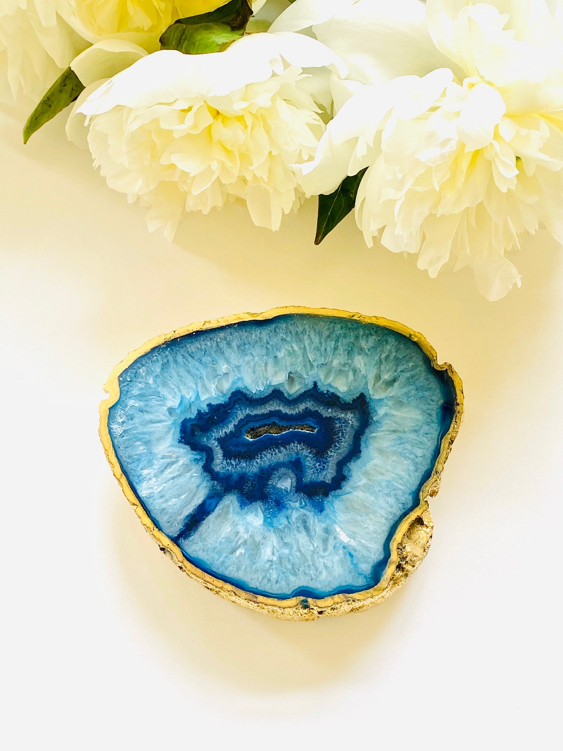 Thick Blue Agate Coaster Blue Coaster Blue Agate Charging Etsy