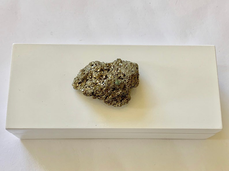 Bridal Gift Box Mineral Box Small White Lacquer box with a pretty Pyrite Gift Box