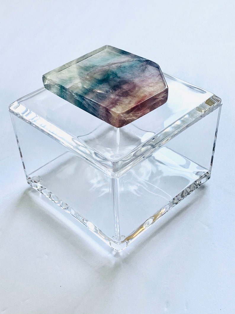 Ring Box Gift box Jewelry Box Clear box Fluorite Acrylic Box Small acrylic box w Fluorite Desk accessories