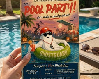 Pool Party Einladen Summerween Party Spooky Sommer Halloween Pool Party Geburtstag Bearbeitbare Canva Vorlage Digitaler Download