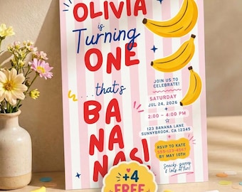 Lets Go Bananen, Bananen-Party einladen, Go Bananen Geburtstag, Bananen-Geburtstag, 100% Bananen-Geburtstag einladen, das ist Bananen-Einladung