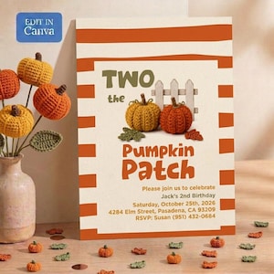 2nd Birthday Invite Pumpkin Patch Invite Editable Canva Template Fall Pumpkin Birthday Party Kids Digital Invitation Printed Birthday Invite