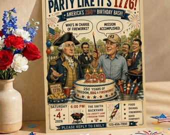 Party wie es ist 1776 Einladung, Amerika 250 Geburtstagsfeier einladen, Mission erfüllt 4. Juli Grilleinladung, Fourth of Juli einladen