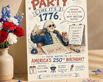 Revolutionärer Krieg Einladung, Party wie seine 1776 Party einladen, Feier der Gründerväter, Party Vorlage am 4. Juli, Einladung zum vierten Juli