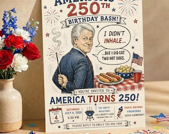 Billklinton-Einladung, lustiges Amerika dreht 250 Party einladen, Vaterländischer BBQ-Einladung, Feier am vierten Juli
