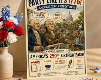 Party wie es ist 1776 Einladung, Gründerväter 4. Juli Party einladen, lustige Amerika 250 BBQ Grillparty Einladung, Vierter Juli Einladung