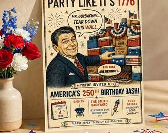 Grillabend-Einladung des Präsidenten, Reagan-Party wie die 1776-Einladung, Amerika 250-Grillfestparty-Vorlage, Party am 4. Juli einladen