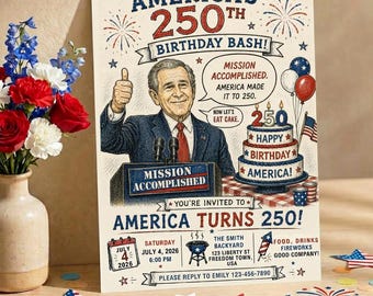 Amerika 250 Digitale Einladung, Bush-Einladung 4. Party einladen, Vaterländische Feier-Vorlage zum 4. Juli