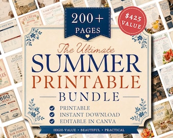 Sommer Bundle zum ausdrucken Familien Aktivitätsplaner Nostalgischer Sommer Hosting Essentials Americana Traditionelles Saisonales Leben Intentional