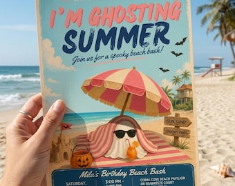 Summerween Party Einladen Im Ghosting Sommer Strandparty Einladen Halloween Im Sommer Geburtstag Bearbeitbare Canva Vorlage Digitaler Download