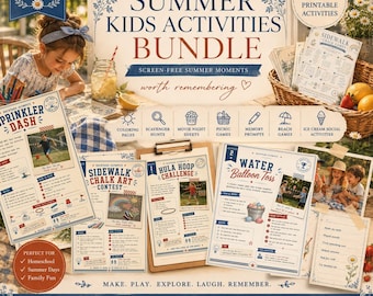 Sommer-Kinderaktivitäten Druckbare Outdoor-Spiele Bildschirm Bucket List Camp Home Hinterhof Fun Kit Natur Schnitzeljagd Freundschaftsarmbänder