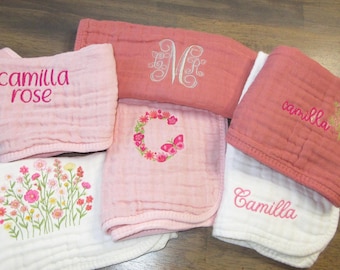 Muslin Burp Cloth Set of 6 | Personalized Baby Burp Cloths | Custom Name Burp Cloths | Neutral Baby Gift | Newborn Essentials