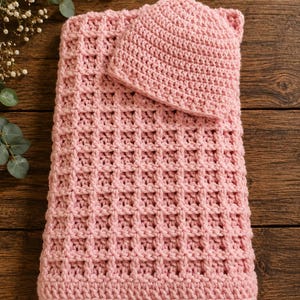 Handmade Crochet Baby Blanket & Matching Hat, 100 Percent Cotton Newborn Blanket Set, Baby Shower Gift, Baby Boy or Girl Gift