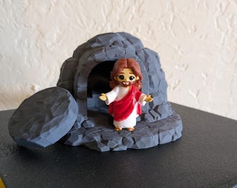 Chibi Risen Jesus Figurine – Empty Tomb Scene | Kids toy or Faith keepsake