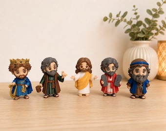 Chibi Bible Buddies Figures – Jesus, Moses, Abraham, Noah, David Hand-Painted Toys