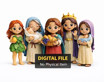 Chibi Bible Buddies — Bible Characters: Eve, Sarah, Hannah, Abigail, Esther (3D Print STL Files)