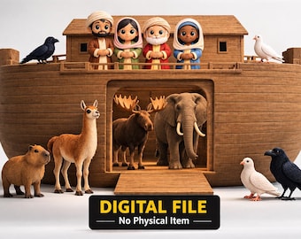 Noah's Ark, Family, and Animals Set 3D Print STL Files (Digital Download)