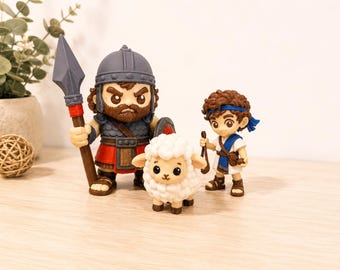 David and Goliath Bible Buddies Figurine Model Chibi Style Set