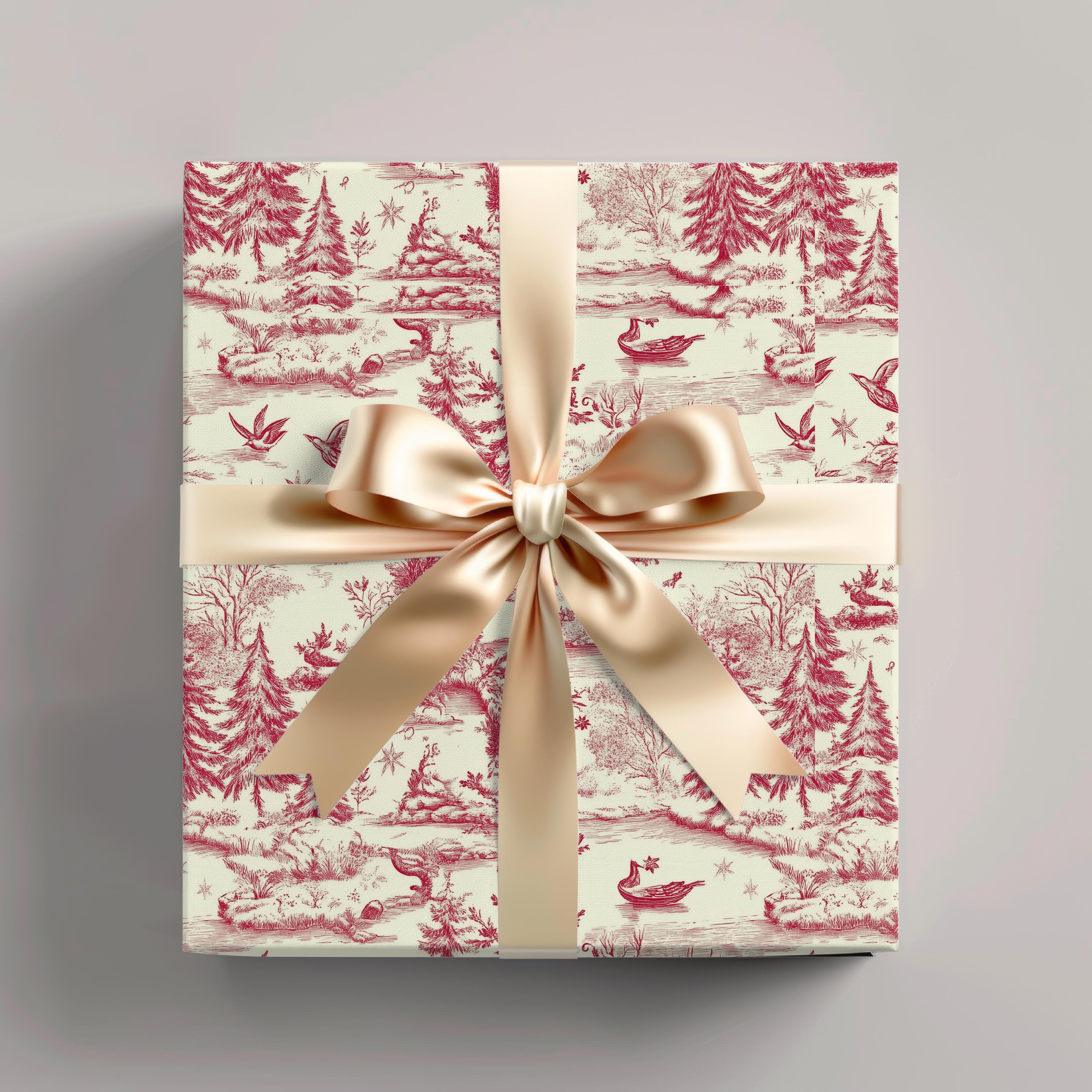 Vintage Christmas Toile Wrapping Paper Roll Vintage Christmas Tree Gift Wrap Roll Antique Christmas Tree Wrapping Paper Red Toile