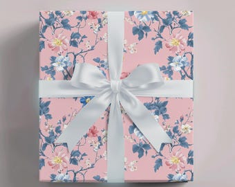 Inpakpapier, cadeauverpakking met roze bloemen, vrouwelijke sierlijke cadeaupapiervellen, verpakking voor verjaardagscadeau, cadeauverpakking voor vakantie, decoratief papier