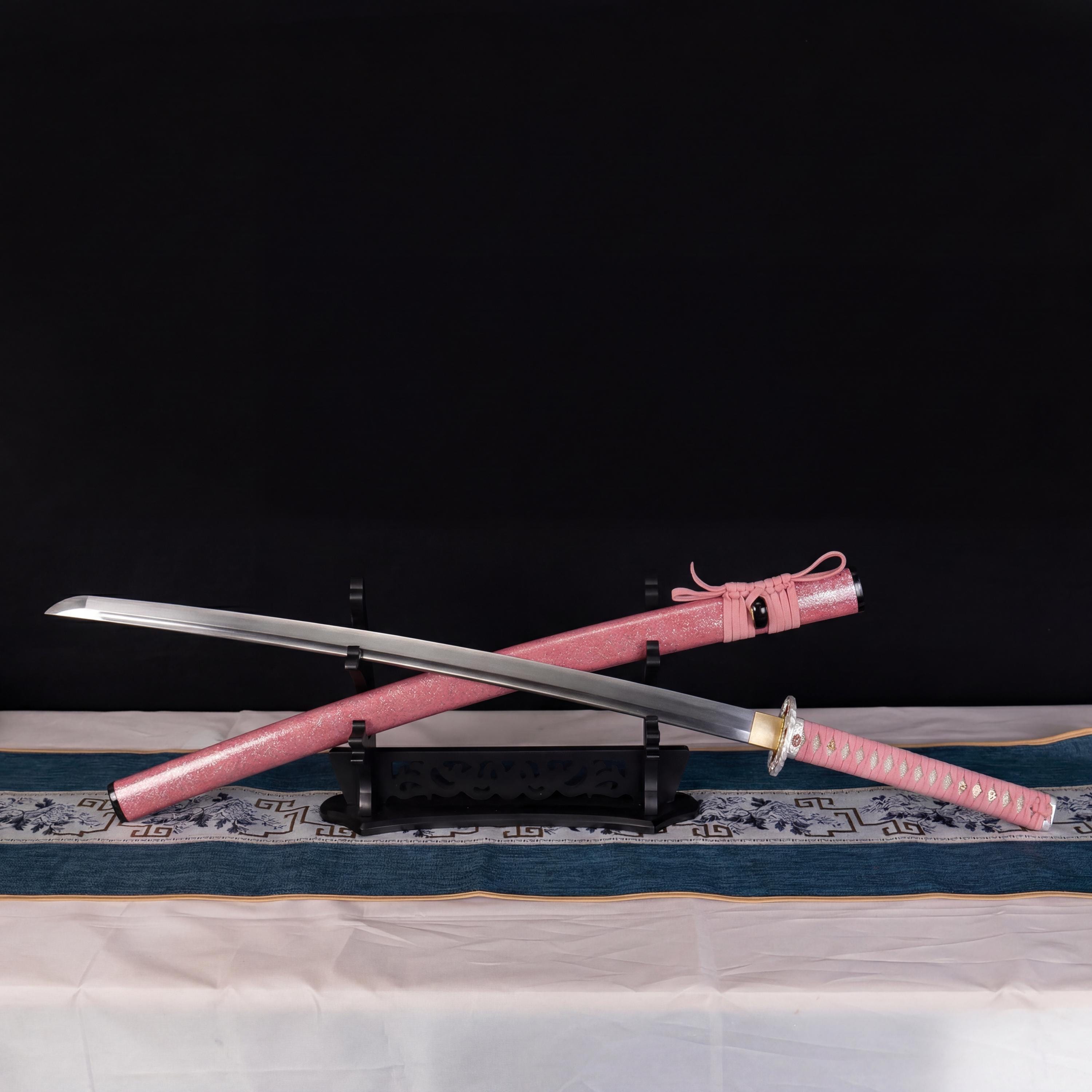 Pink Forgery Hand-forged Pink Katana, Full Tang Carbon Steel Display Sword, Display ...