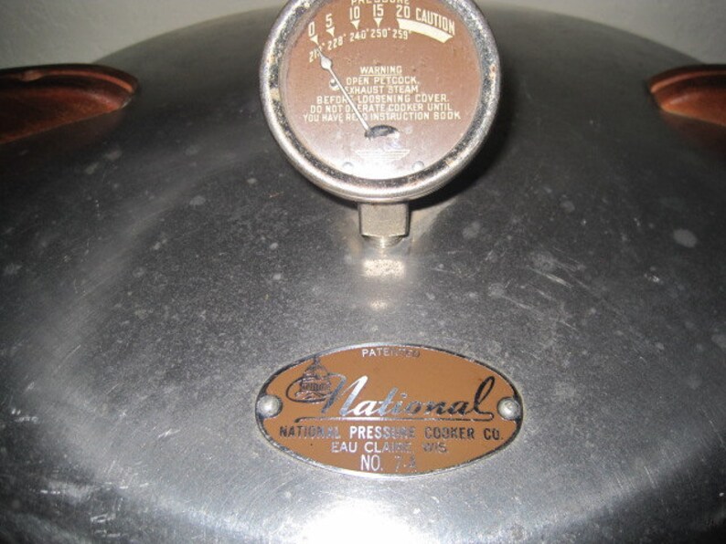 Vintage National Pressure Cooker No.7 Heavy Aluminum / Wood Etsy