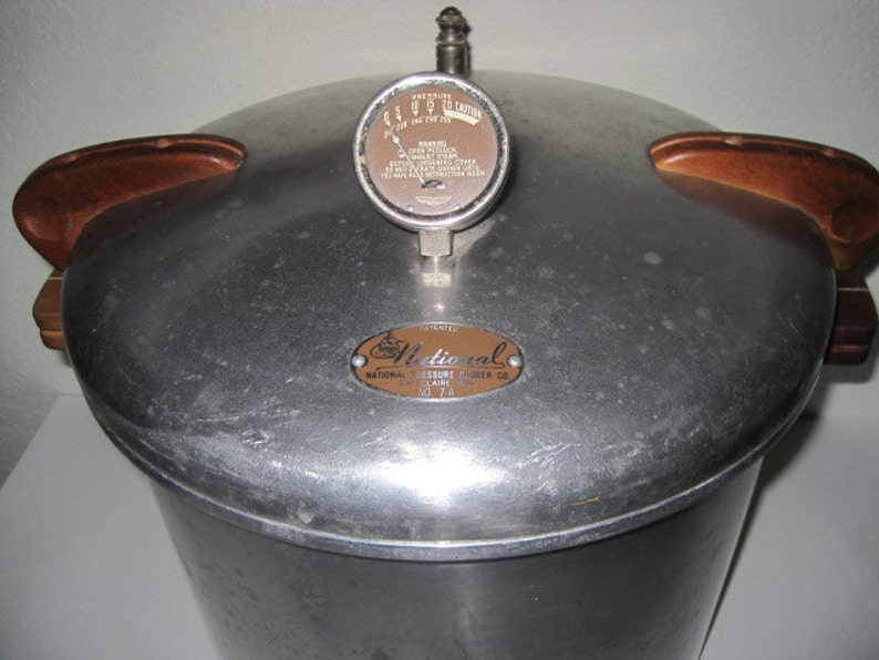 Vintage National Pressure Cooker No.7 Heavy Aluminum / Wood Etsy