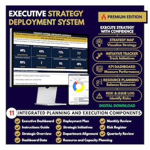 Executive Strategy Execution & Deployment System | KPI Dashboard | Initiative Tracker | Strategic Planning | Excel and Google Sheets