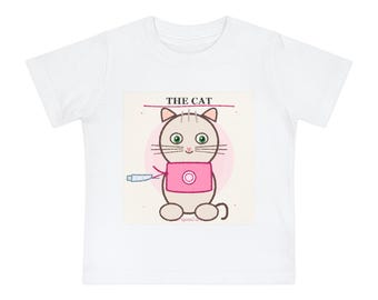 Cute Cartoon Cat with Camera Baby T-Shirt | Pink Kitty Illustration