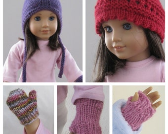 Collection of 5 American Girl Knitting Patterns - Hat Mittens patterns for American Girl Dolls