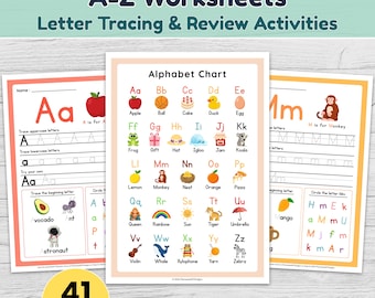 Alphabet Worksheets for Preschool and Kindergarten, A-Z Letter Tracing & Review Activities, 41 Printable Pages PDF