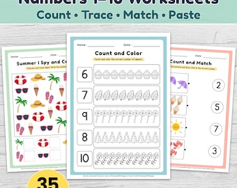 Numbers 1–10 Worksheets for Preschool and Kindergarten | Counting, Tracing & Number Words | Printable PDF