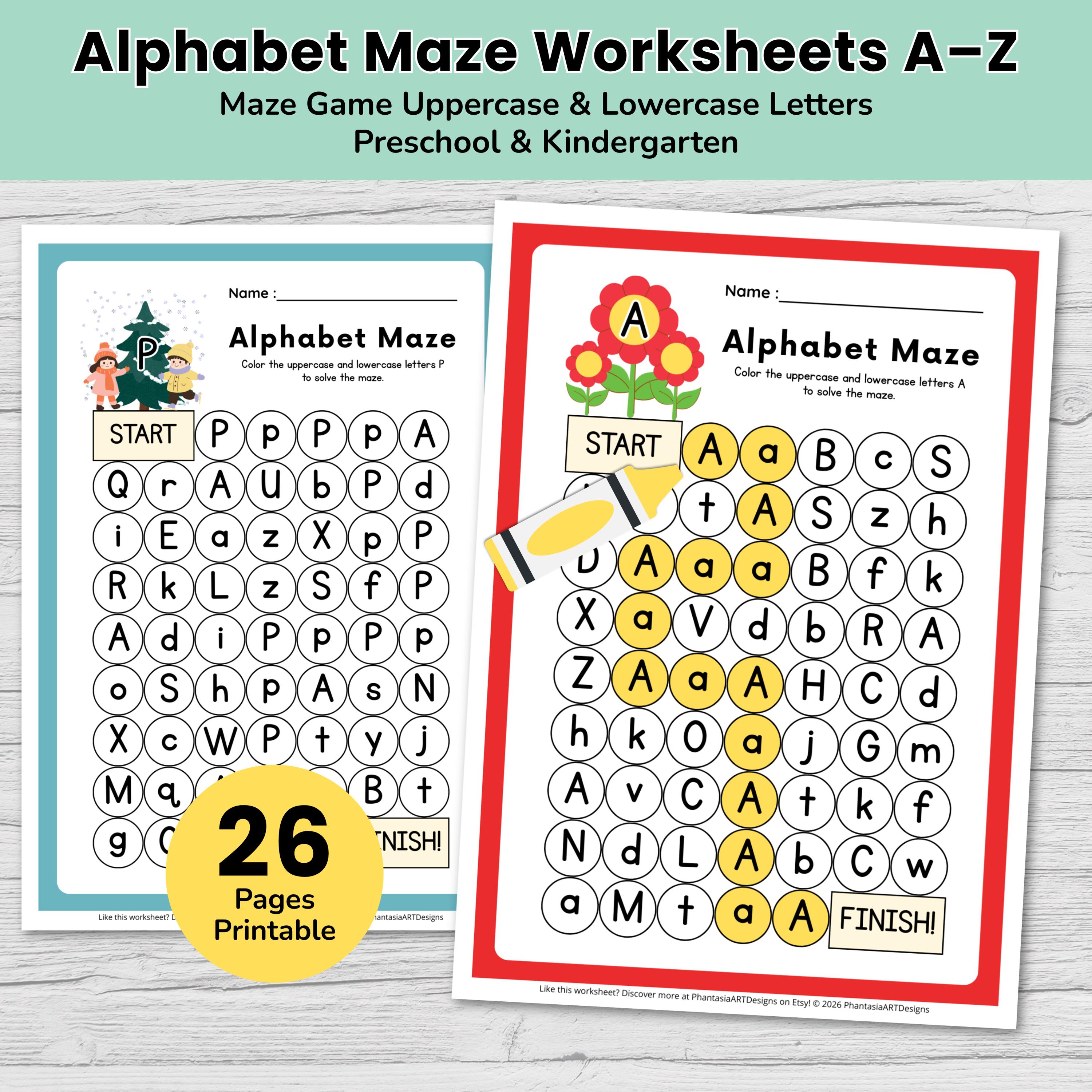 Alphabet Maze Path Alphabet Maze Worksheets Printable PDF - ABC Letter Recognition ...