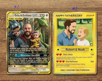 Custom Dad Acryl Plaque 2026, Anime Trading Card Style Fotoblock, personalisiertes Geschenk für Vater, Gamer Dad Andenken Einzigartiger Vatertag
