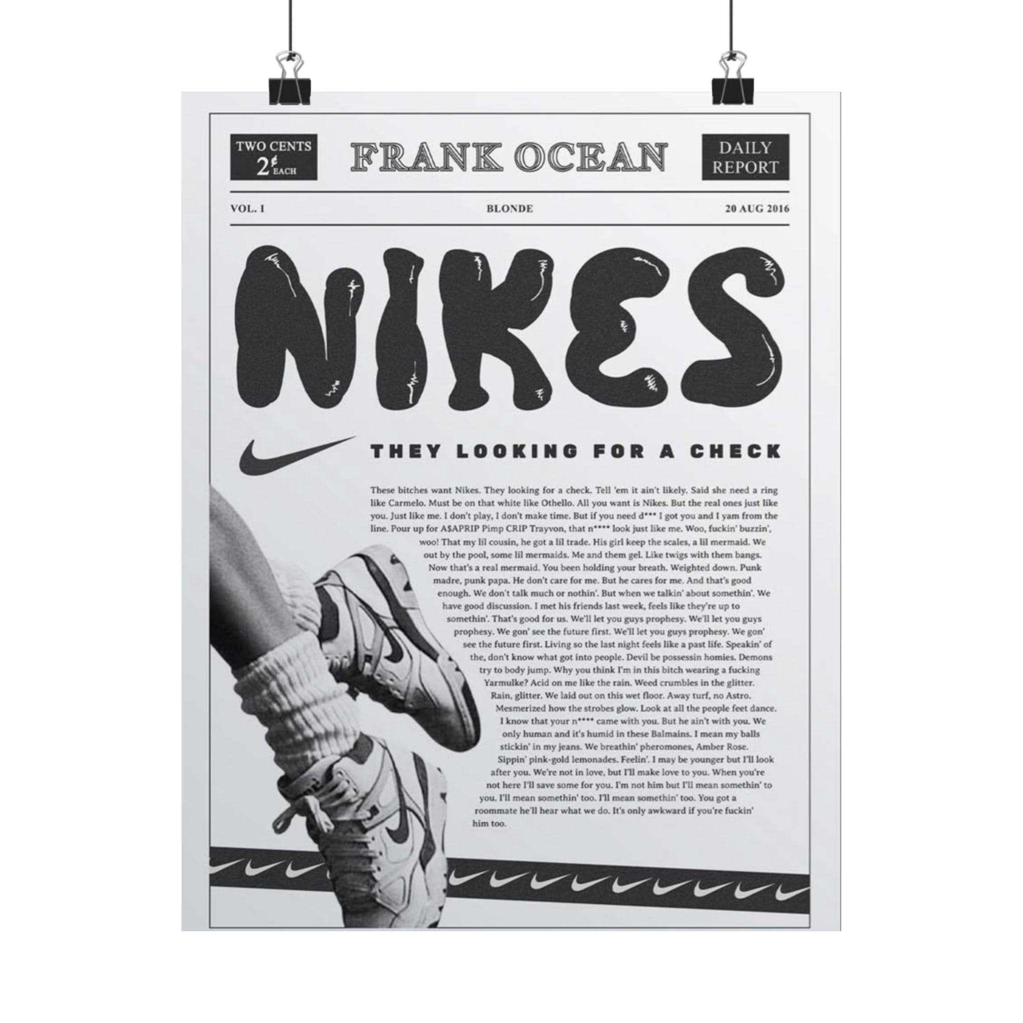 Frank Ocean Nikes Poster Matte Vertical Poster | Music Artist