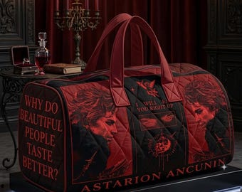 Torba podróżna Astarion Ancunin, torba podróżna inspirowana Wrotami Baldura, gotycki wampirzy weekendowy, prezent dla gracza fantasy, torba RPG na noc