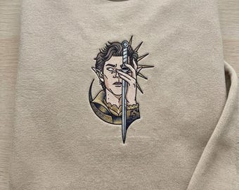 Sweat brodé Baldur's Gate 3 Astarion, col rond Gamer vampire elfe, cadeau fan de RPG fantastique, vêtements inspirés de BG3