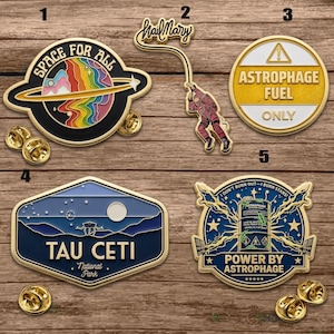 Space Enamel Pin Set, Astronaut & Galaxy Pins, Tau Ceti Badge, Astrophage Fuel Pin, Nerdy Science Gift, Backpack Lapel Pins Collection