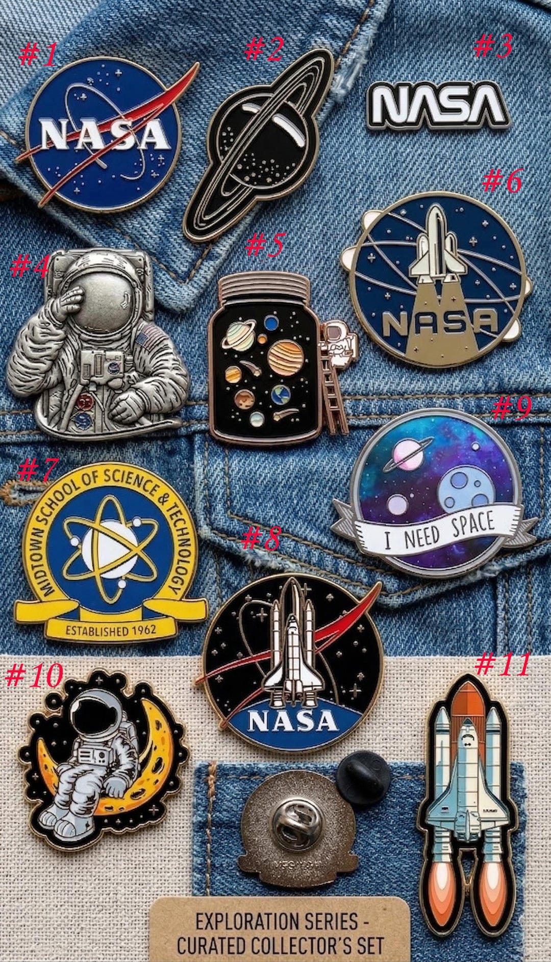 NASA Inspired Acrylic Pin Set, Space Astronaut Rocket Planet Pins ...