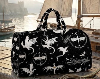 Sac de week-end dragon, sac de voyage dragon gothique, sac polochon matelassé fantaisie, sac de voyage Dark Academia, cadeau pour amoureux de Dragon