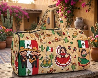 Personalized Mexican Weekender Bag, Fiesta Travel Duffel, Cinco De Mayo Tote, Cultural Vacation Bag, Mexico Lover Gift