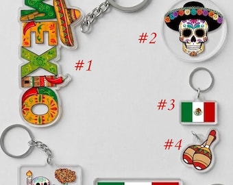 Ensemble de porte-clés en acrylique du Mexique, porte-clés le jour des morts, breloque tête de mort en sucre, cadeau Cinco de Mayo, souvenir mexicain, accessoire de sac fait main unique